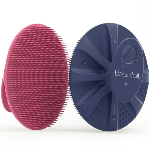 BEAUTAIL Körperbürste aus Silikon 2 Stück, Badebürste Dusche Duschbürste, Körper Bürsten, Peelingbürste, Weiche Borsten und Sanftes Peeling, für Frauen, Männer, Babys, Empfindliche Haut, Rosa+Blau