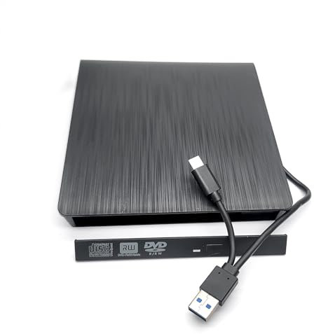 Boîtier pour lecteur optique externe USB 3.0 et Type-C 2 en 1 pour ordinateurs portables HP, Dell, Lenovo, Acer, Asus, Sony, plateau interne fin 12,7 mm, lecteur CD/DVD/BD Blu-ray SATA et graveur Noir