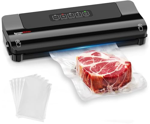 Bonsenkitchen Vakuumiergerät, schnell-kompaktes Vakuumierer, Hochgeschwindigkeits-Dauerbetrieb, Multifunktionales Vakuumiergerät für Lebensmittel mit Vakuumbeuteln und Zubehörschlauch