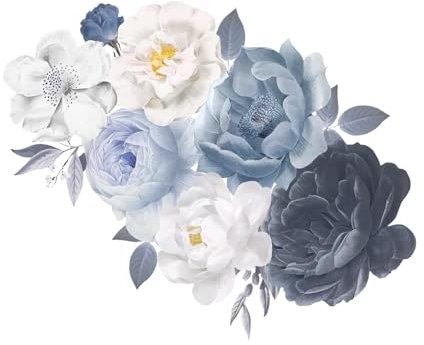 Colexy Stickers Muraux Fleur de Pivoine, Bleu Stickers Muraux Vintage Fleur, Décoratifs Pivoine, Peint Chambre Décoration Fond, 44x42cm (E)