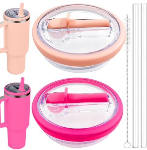 2 Coperchio di Ricambio, 40 Oz Tumbler Flip Straw Lid Replacement Fit, con Flip Straw, Riutilizzabili a Prova di Perdite, Coperchio di Ricambio (rosa)