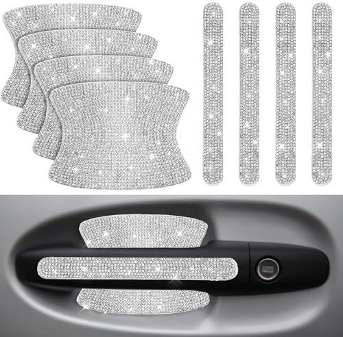 Sibba Car Door Handle Protector 8Pcs Car Decals Rhinestone Car Stickers Door Handle Scratach Protector Diamond Glitter Universal Bling Car Accessories Shiny Exterior Door Handles for Women