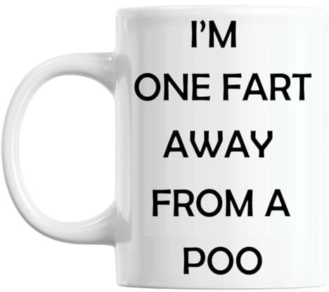 Gift Island Novelty Adult Gifts One Fart Away from A Poo Mug - Rude Mugs for Men & Women, Funny Coffee Gift Toilet Humor Joke, What to Get Dad for Christmas, 11oz Ceramic Cup, Silly Pranks Ideas