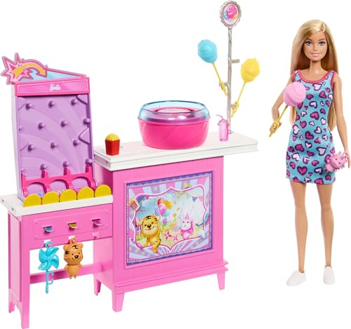 Barbie Mysteries: Malibu Detektivin Puppe und Zubehör | Blonde Modepuppe, Zuckerwatte-Spielstand mit 20 Zubehörteilen, ab 3 Jahren, JFV67
