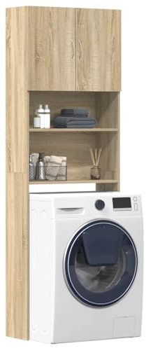 Mobile Lavatrice Rovere Sonoma 190x64x24 cm, Mobile Bagno Lavatrice, Mobiletto Porta Lavatrice da Bagno con Scaffale e Armadietti in Truciolato (Peso 25,7KG)