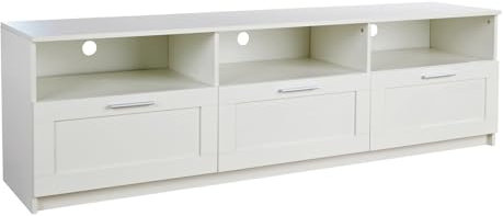 Home Source TV Media Entertainment Cabinet, 3 Storage Drawers, 3 Shelves, White, 180cm