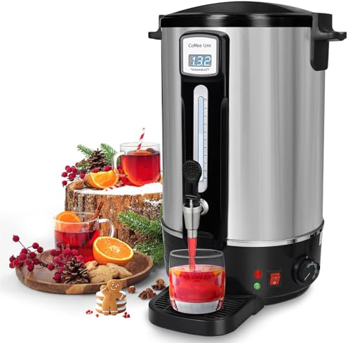 Alelarocr - Commercial Coffee Urn for 50 Cups, Double Walled Stainless Steel Coffee Maker with Percolator and Keep Warm Function, Ideal for Events, Offices, Parties and Catering (50 Cups)