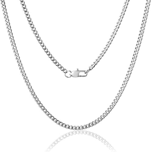 Sahoottie Silberkette Herren 51cm Lang 3mm Breit Panzerkette Herren Kubanische Edelstahl Kette Männer Halskette Jungen Edelstahlkette Männer Hip-Hop Kette