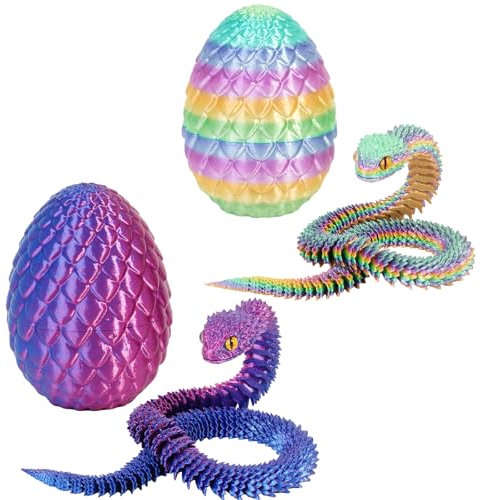 3D Gedrucktes Schlangen Drachenei Flexibel 3D Drache Tiere Schlangen Spielzeug Oster körbchen Füller Home Office Dekor Snake Toys (2 Stück.D)