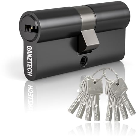 GANZTECH 45/45 (90mm), Schwarzes Türfassschloss, Schlüssel Schlüssel mit 8 horizontalen Noppenschlüsseln, Euro Zylinderschloss aus Aluminiumlegierung,Verbundtüren und UPVC