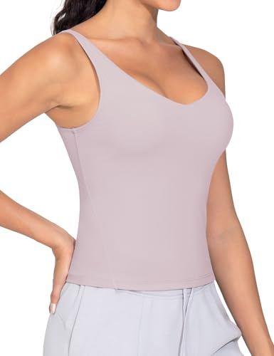 THE GYM PEOPLE Sport BH Damen Longline Crop Tank Top Mit Integriertem BH Yoga Oberteil Fitness Workout Pilates Sports Bra,Light Purple,S