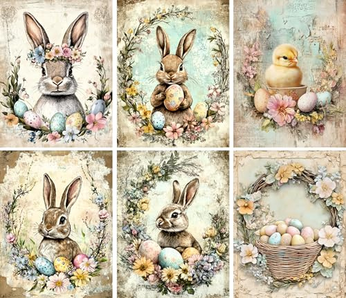 Osterhasen-Reispapier, 20 x 26,5 cm (6 Blatt) – 6 x Decoupage-Papier für Collage, gemischte Medien, Kartenherstellung und Basteln, Decoupage von CRAFT KREATIVELY