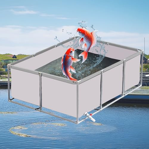 uofgcru Außenlagertank Segeltuch Fischteich, Fischteich mit Stahlrahmen, Gartenpool für Koi,Wasserspeicher, strapazierfähiges Segeltuch-Fischbecken für den Außenbereich,White 3×3×0.8m(9.8×9.8×2.6ft)
