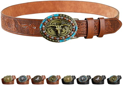 AUNGKWANG Western Leder Schnalle Gürtel für Männer Frauen, Westerngürtel Leder Cowboy Gürtel, Mittelalter Kostümzubehör, Halloween Dekoration, Geburtstagsgeschenk, Weihnachten Geschenke