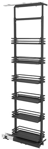 AMIX Cargo Auszug Schrank 50 cm, 6 Ebenen, Soft-Close, höhenverstellbar 185–220 cm, Graphit, Frontauszug Vorratsregal für Küchenschränke