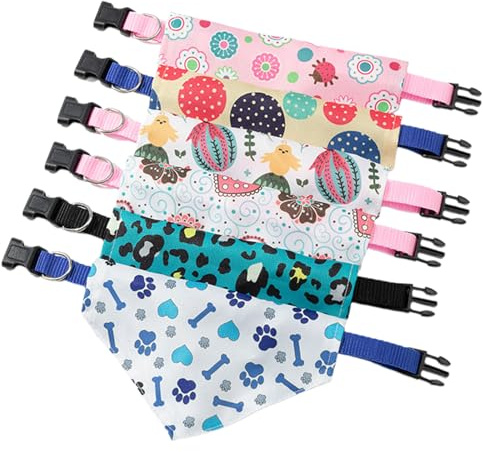 6 Stück Hunde Bandana mit Halsband, Verstellbare Hundehalstuch, Dreieckstüch Waschbare Halsdreiecke Hundehalstcher Kopftücher für Kleine, Mittlere und Große Hunde sowie Katzen, Haustier Zubehör