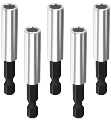 UBESTHS Magnetischer Bithalter 5er Set Schnellwechsel (60mm, 1/4 Zoll) | Aus Edelstahl mit magnetischer Bitaufnahme, für Akkuschrauber, Bohrmaschine und Schlagschrauber bei Montage und Reparatur