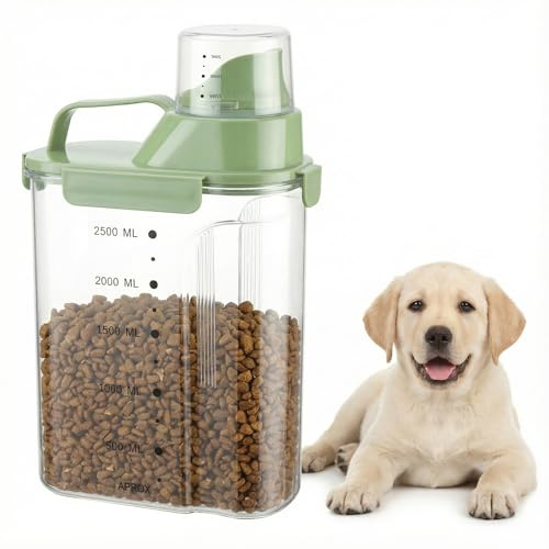 Kryndle Dog Food Storage Container, 2.5L with Airtight Lid & Measuring Cup