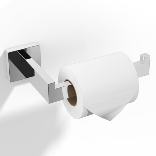 HITSLAM Matte Chrome Polished Fit Jumbo Rolls Toilet Paper Holder Wall Mount Premium 304 Stainless Steel Square Toilet Paper Roll Holder for Bathroom Rustproof Large