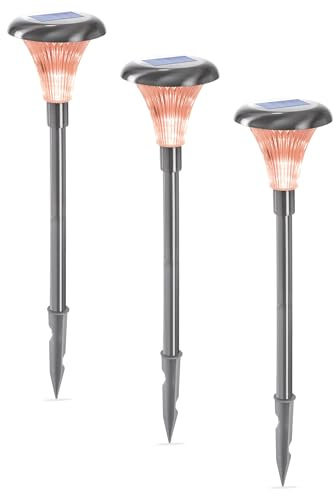 Esotec Solar Steckleuchten Gartenleuchte 3er Set Capri Bernstein LED 103301 | Solar Steckleuchten 3er Set, Edelstahl, bernstein 1800K, bis 8Std, NiMH Akku wechselbar, Polykristallin, IP44, ⌀xH 11x34cm