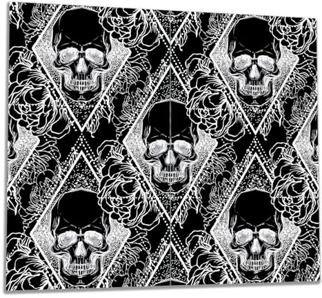 Wallario Herdabdeckplatte/Spritzschutz aus Glas, 2-teilig, 60x52cm, für Ceran- und Induktionsherde, Totenkopf-Muster