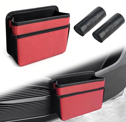 Petite Poubelle de Voiture avec 2 Rouleaux de Sacs Poubelles, Poubelle de Porte Latérale de Voiture, Étanche, poubelle pliable pour siège arrière de voiture pour SUV Camion Camping-car (Rouge)