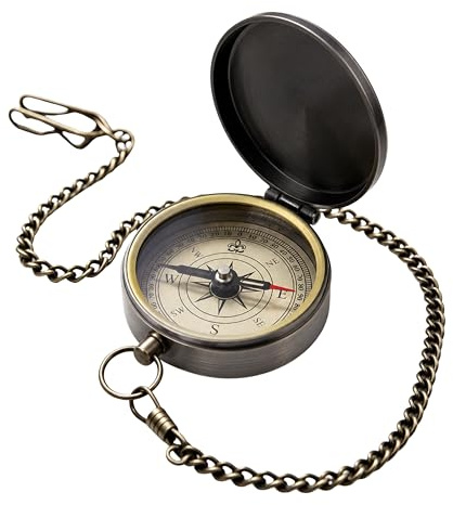 Taschenkompass aus Messing, voll funktionsfähig, Wasserdicht & Tragbar, Antiker Nautischer Kompass mit 37 cm Kette für Wandern, Religiöse Geschenke für Männer