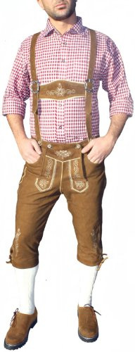 German Wear, Kniebundhose Trachten Lederhose Wildbockleder Ziegenleder mit Hosenträgern