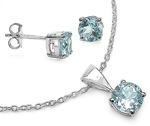 Schmuck-Schmidt-Schmuckset/SET 4-teilig Aquamarin-Ohrstecker,Collier,Anhänger 1,20 Karat