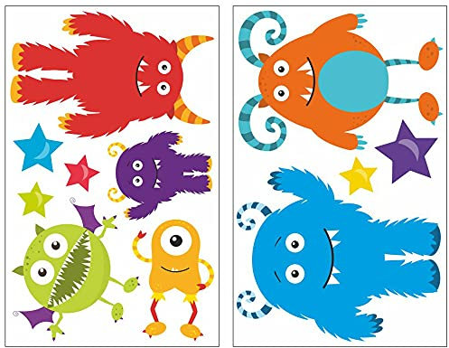 Samunshi® 11x Wandtattoo Monster Set Wandbilder Kinderzimmer Deko Junge Wandtattoo Kinderzimmer Mädchen Wandsticker Kinderzimmer 2x 33x52cm