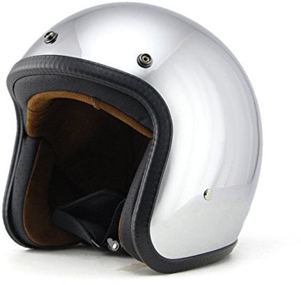 Woljay 3/4 Offener Sturzhelm, Helmet Motorrad-Helm Jet-Helm Scooter-Helm Halbhelme Motorrad Helm Flat Chrom (L)