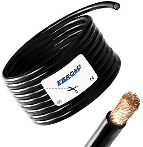 EBROM Batteriekabel, Massekabel auf den Meter genau! SCHWARZ (-) H07V-K 2,5/4 / 6/10 / 16/25 / 35/50 oder 70 mm² Batterie Kabel 99,9% OFC Kupfer – Länge/Querschnitt: 2 Meter 6 mm2 schwarz