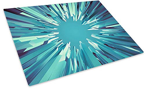 Teal Blue White Cool Glass Chopping Board Kitchen Worktop Saver Protector