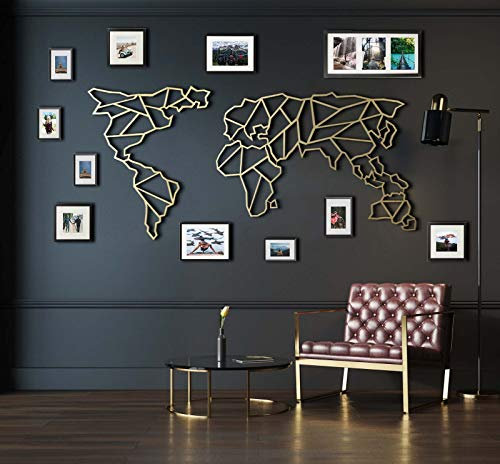Tubibu Wanddekoration, 100% Metall, Weltkarte, 60 x 120 cm, Wandbehang für Wohnzimmer, Schlafzimmer, Wohnheim 40 x 23 inch Gold
