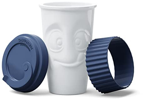 FIFTYEIGHT PRODUCTS / Becher ToGo „Lecker“ (Porzellan, 400ml, Marineblau, Made in Germany)