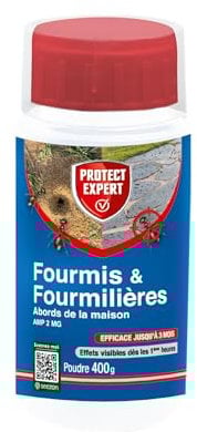 PROTECT EXPERT Poudre Anti-Fourmis & Fourmilières - Poudrage Arrosage Pulvérisation - 400g - Action Choc & Protection Longue Durée - Abords De La Maison FOURPOUD400N