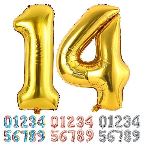 Ponmoo Luftballons Zahlen 14/41 Gold, Riesen Nummer 0 1 2 3 4 5 6 7 8 9 10-19 20-29 30-39 40 50 60 70 80 90 100, groß Folienballons für Hochzeit Jubiläum, Geburtstagsballons Party Dekoration