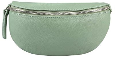 Made in Italy Damen Leder Gürteltasche Crossbody Hüfttasche Bauchtasche Umhängetasche Brusttasche Crossover Bodybag Schultertasche Handytasche Geldtasche OBC Tasche Schminktasche Kosmetiktasche Mint