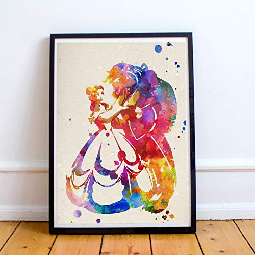 Nacnic Poster der Bella und des Biests. Filmfilme, Filme und Akteure. Poster von alten Filmen mit Aquarellstil. A4-Größe mit Rahmen