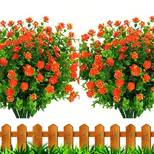 Leixi 6pcs Artificial Flowers Outdoor UV Resistant Plants, Faux Plastic Corn-flower Greenery Shrubs Plants Indoor Outside Hanging Planter Kitchen Home Wedding Office Garden Decor (orange)