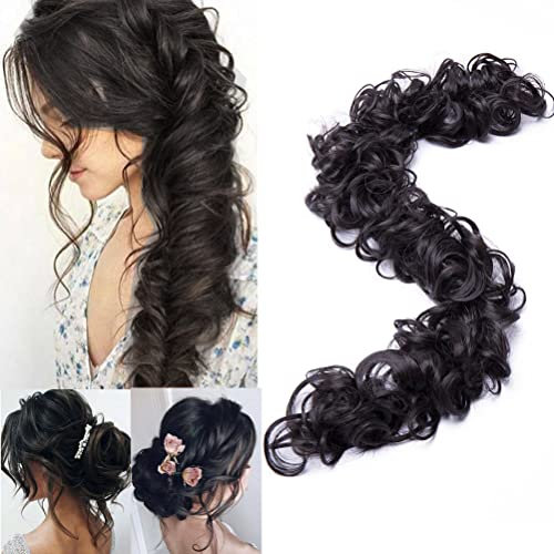 Long Fluffy Messy Bun Hair Piece Scrunchy DIY Wrap around Touseld Updo Hair Extensions Ponytail Curly Wavy Chignon Hairpieces Dark Brown
