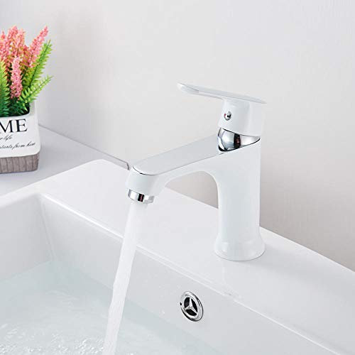 Robinets de lavabo Bassin de douche Robinet de grue Mitigeur monotrou Mitigeur de salle de bain Robinet cascade-Chrome blanc