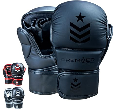 Revgear MMA Gloves Premier 7 Oz, MMA Sparring Gloves, Punching Gloves, Boxing Training Gloves, Heavy Bag Gloves for Men and Women, Strong Padding Protection and Grip (Black/Black, Large)