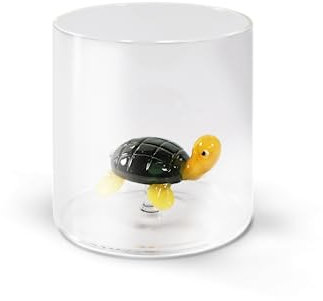 WD Lifestyle Bicchiere in vetro borosilicato. Capacità 250 ml. Decoro tartaruga.