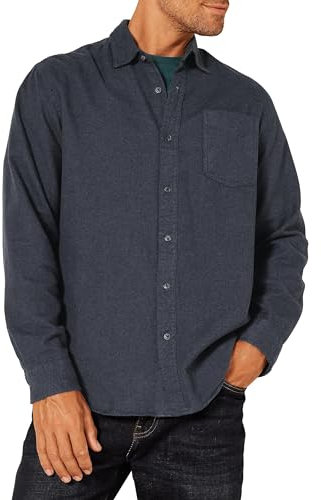 Amazon Essentials Men's Long-Sleeve Flannel Shirt (Available in Big & Tall), Black, XL