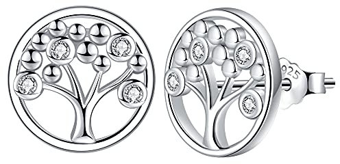 Lydreewam Arbre de Vie Boucles d'oreilles pour Femme Argent Sterling 925 3A Zircone Cubique avec Boite Cadeau, Diamètre 12mm