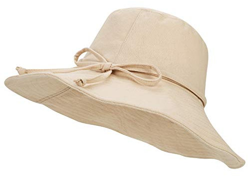 IBLUELOVER Chapeau de Soleil Plage Visière Large Bord Capeline Femmes Été Anti-UV Sun Hat Beach Coton Adjustble Casquette pour Voyage Camping Vacances Randonnée (Beige)