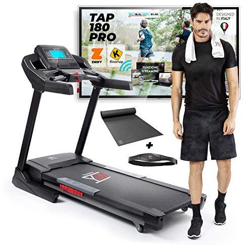 YM TAP180PRO Laufband Professional Faltbares Elektrisches 22 km/h, Kinomap & Zwift App Bluetooth, Lautsprecher, USB/SD/Buchse, 2500 W (7 PS Spitze), Automatische Neigung und Schmierung, 150kg, Cardio