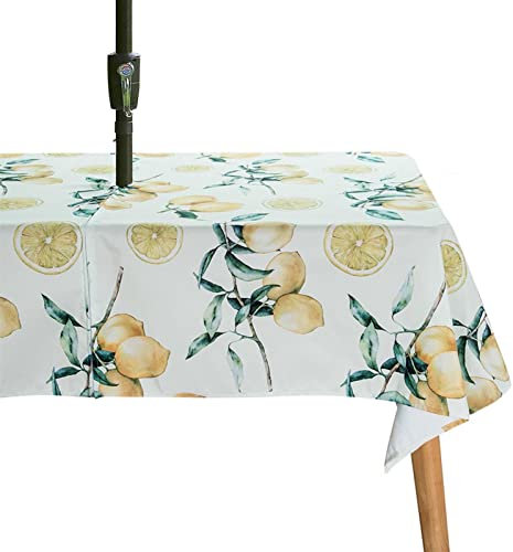 XQKXHZ wasserdichte Gartentischdecke Mit Reißverschluss Und Schirmloch,Rechteckig Zitrone Tischdecke Abwaschbar wasserdichte Polyester-Tischtuch Für Outdoor Party Hochzeit Picknick Camping,153x259cm