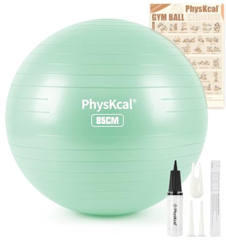 PhysKcal Gym Ball 85cm Teal Exercise Swiss Ball for Fitness Yoga Pilates Pregnancy, Anti Burst Ball Chair for Balance, Stability, Quick Pump Included